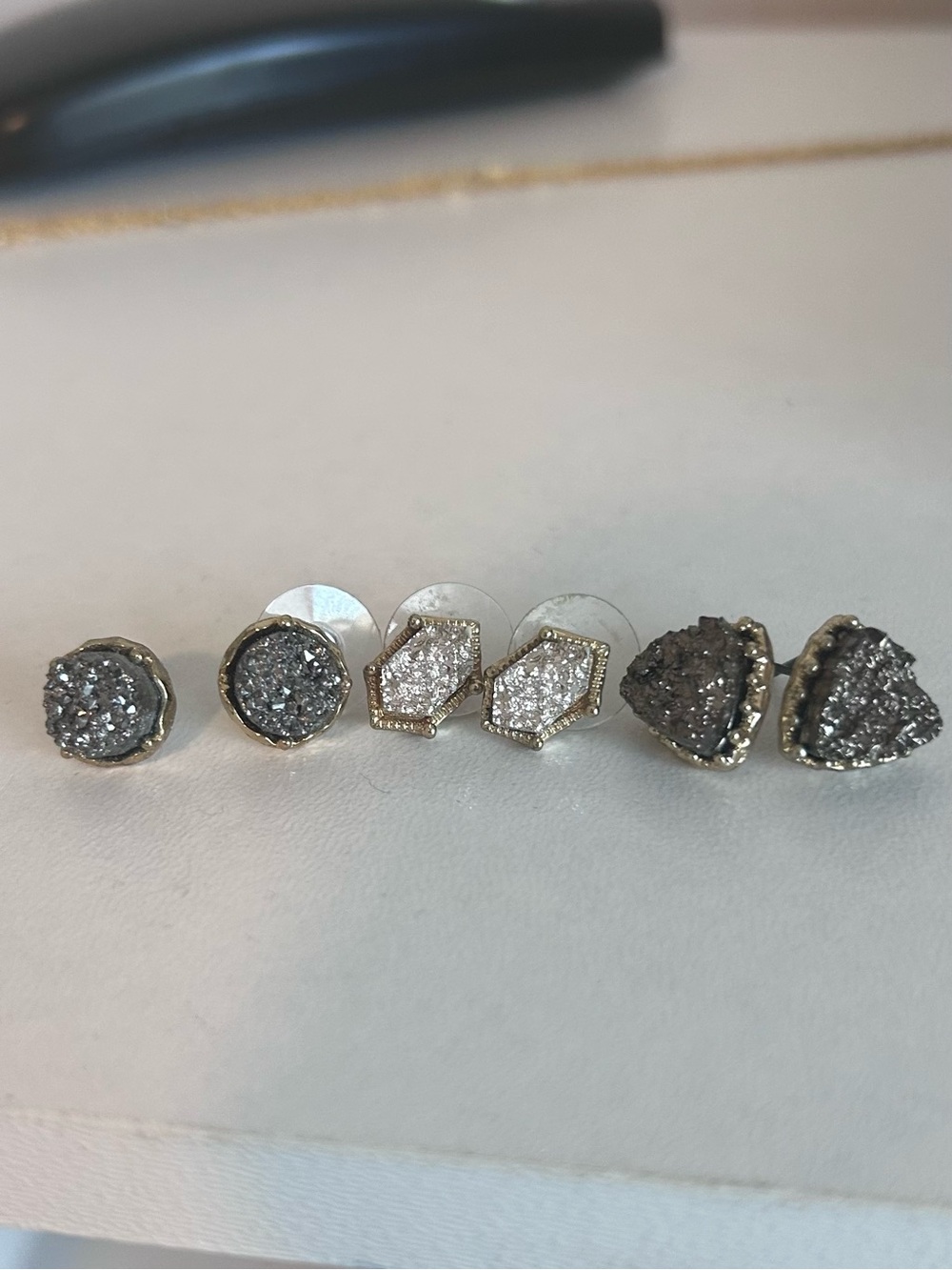 Source Unknown Druzy Stud Earring Trio in Gray and Silver
